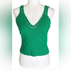 NWT House of Harlow 1960 Kelly Green Scalloped Crochet CropTank Top L